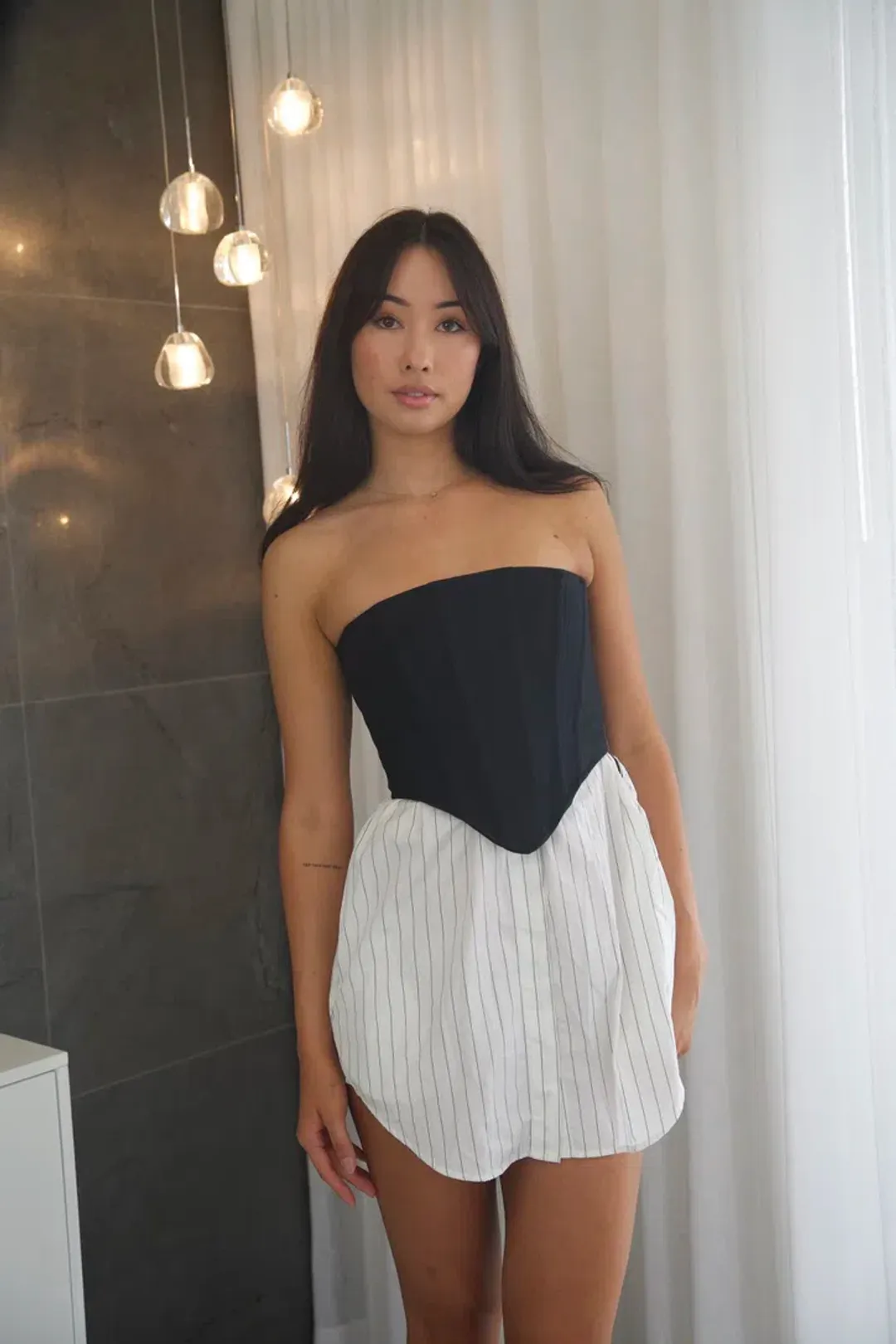 Dion Lee Internal Corset Mini Dress Black/White Size 6 for rent on The Volte - main image