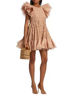 Zimmermann Dancer Frilled Mini Dress Blush Size 0 / 8 AU for rent on The Volte - image 1