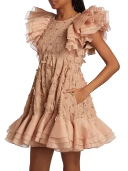 Zimmermann Dancer Frilled Mini Dress Blush Size 0 / 8 AU for rent on The Volte - image 2