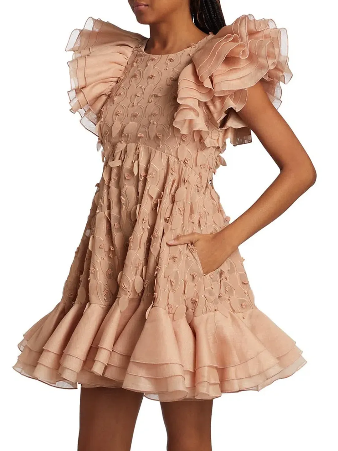 Zimmermann Dancer Frilled Mini Dress Blush Size 1 / 10 AU for rent on The Volte - main image