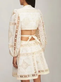 Zimmermann Aliane Embroidered Short Dress Ivory Size 0 / 8 AU for rent on The Volte - image 3