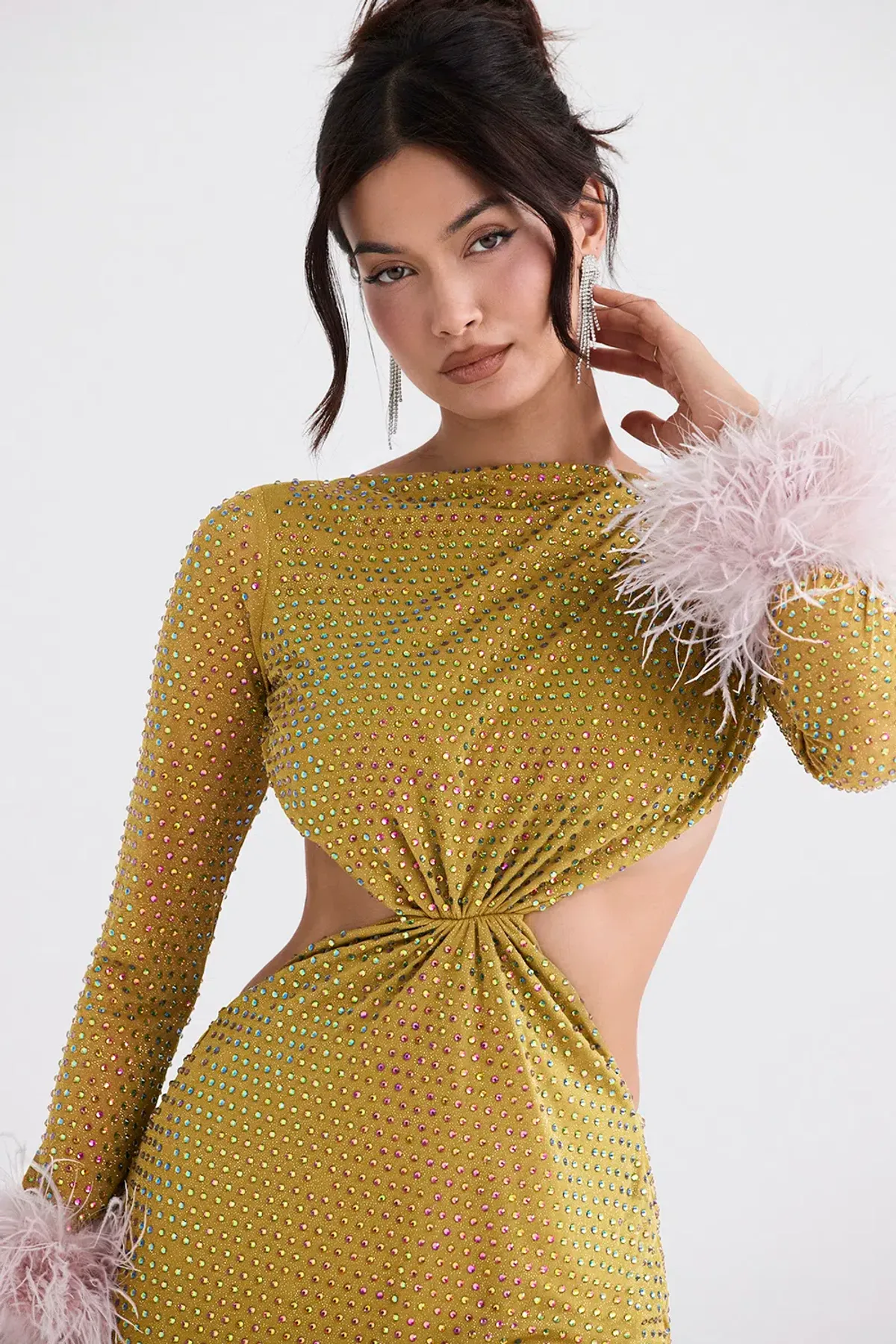 House of CB Gina Crystallised Maxi Dress Chartreuse Size S / AU 8 - Image 3