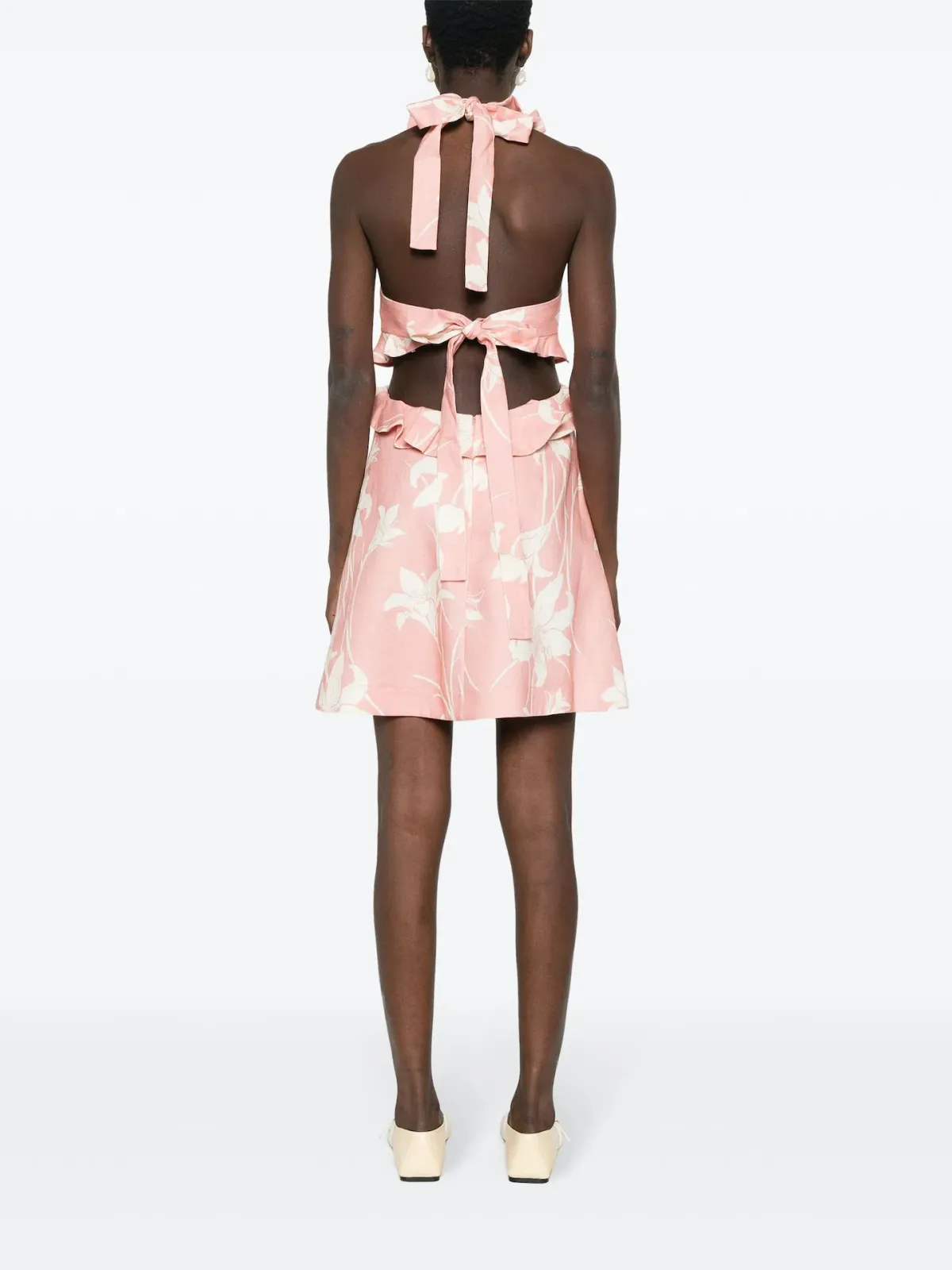 Zimmermann Acadian Tie Back Mini Dress Pink Ivory Floral Size 0 / AU 8 - Image 3