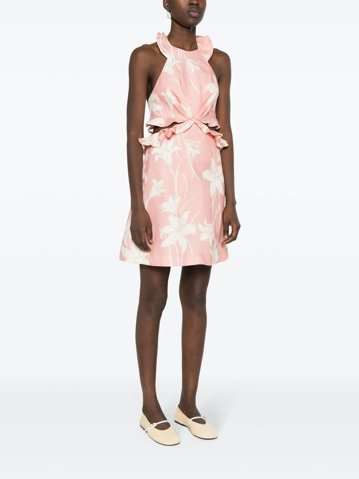 Zimmermann Acadian Tie Back Mini Dress Pink Ivory Floral Size 0 / AU 8 - Image 2