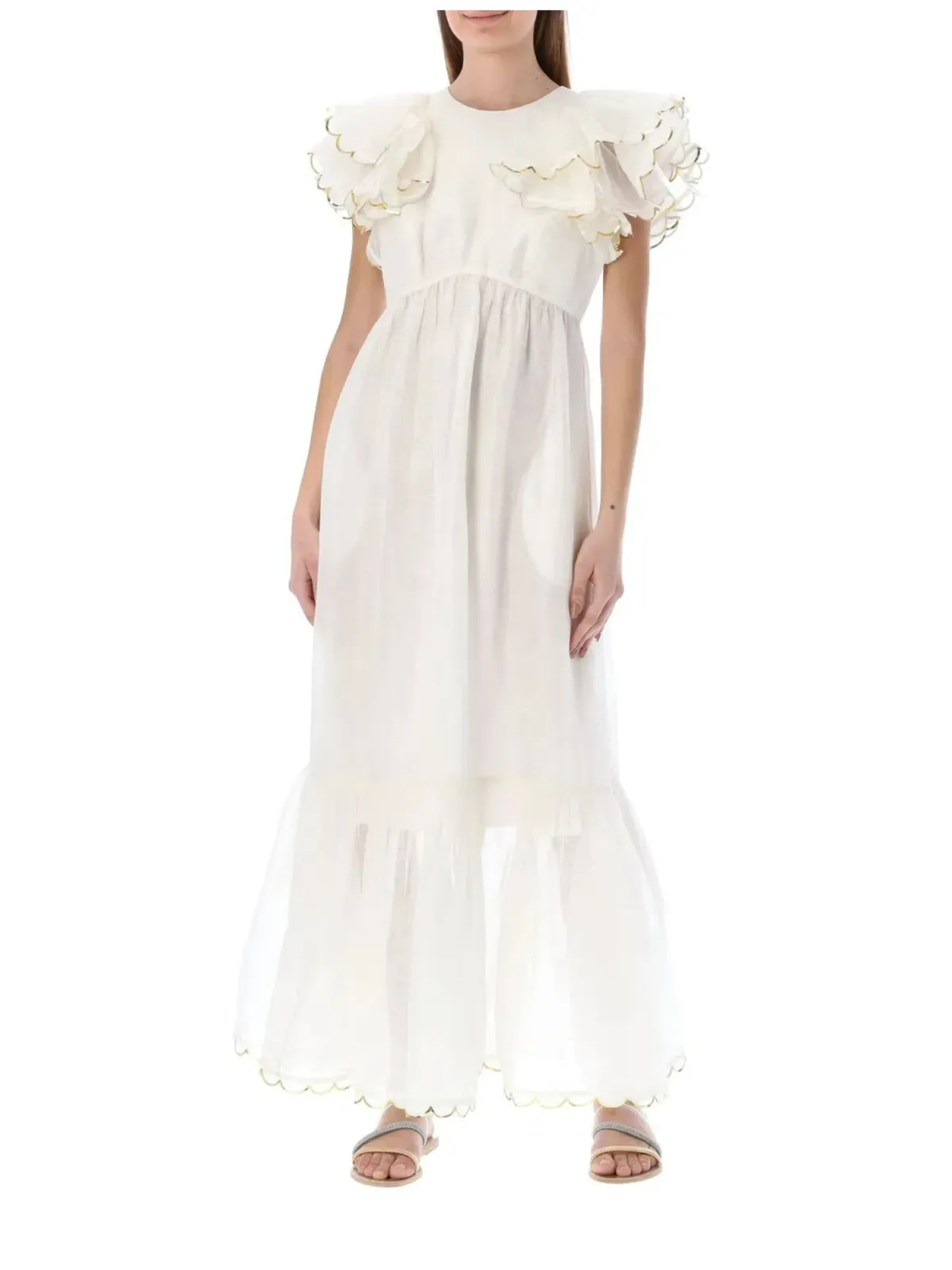 Zimmermann Dancer Scalloped Midi Dress Ivory Size 0 / AU 8 - Image 1