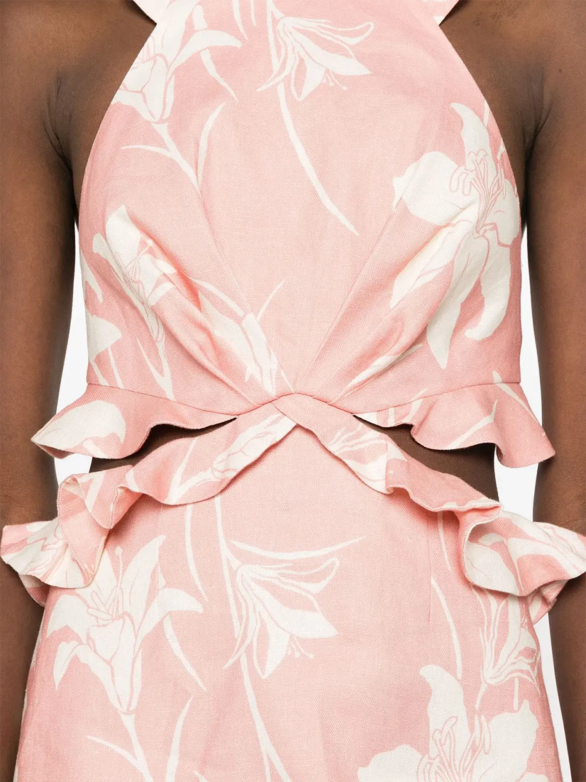 Zimmermann Acadian Tie Back Mini Dress Pink Ivory Floral Size 2 / AU 12 - Image 2