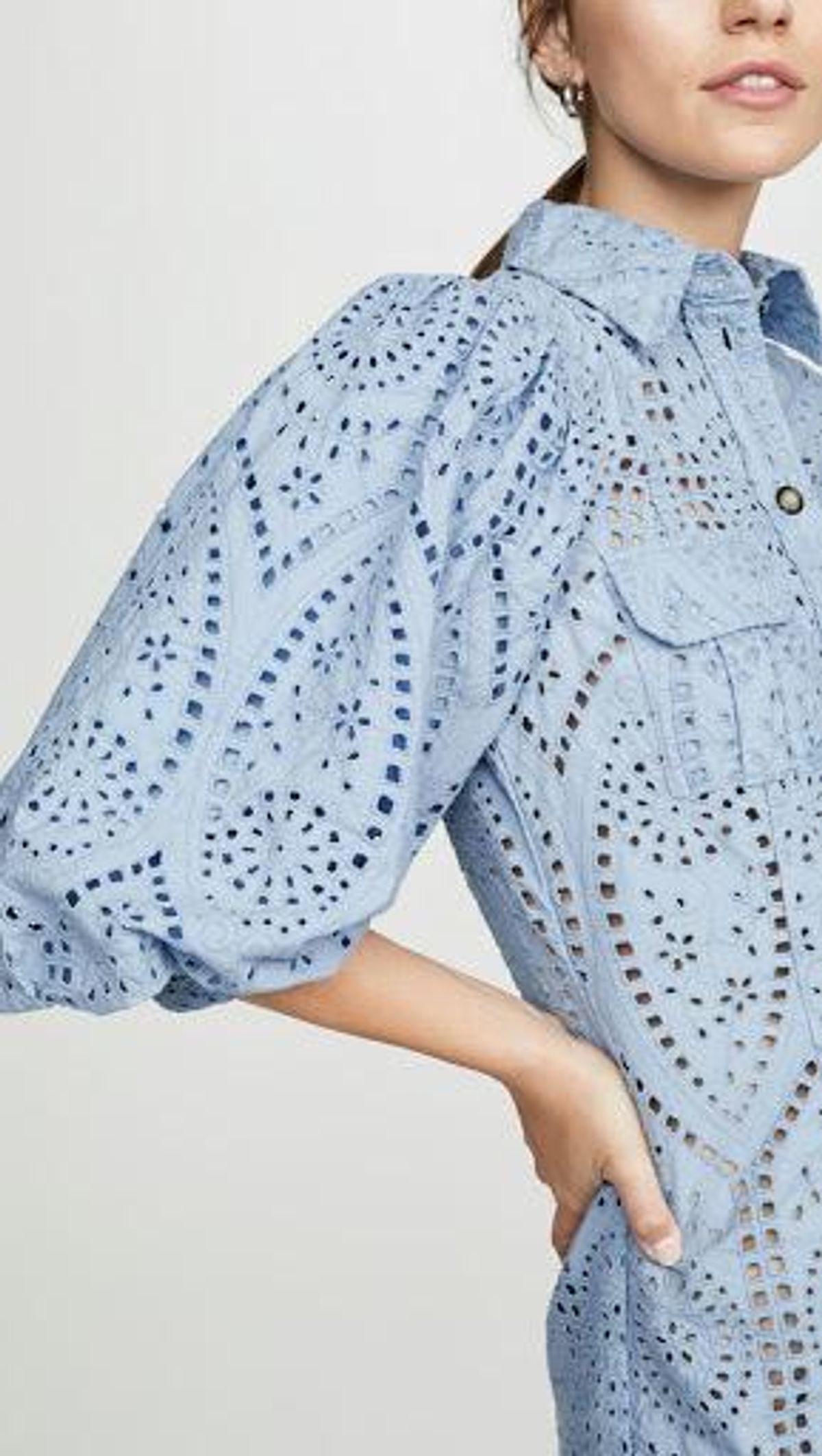Ganni Balloon-sleeve broderie anglaise mini shirt dress - Image 2