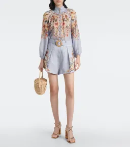 Zimmermann Lexi Billow Blouse & Tuck Short in Blue Palm Size 0 / AU 8 for rent on The Volte - image 1