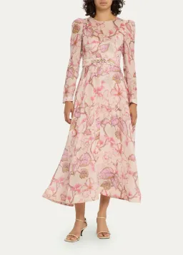 Zimmermann Matchmaker Floral Midi Dress Coral Hibiscus Size 3 / AU 14 for rent on The Volte - image 1