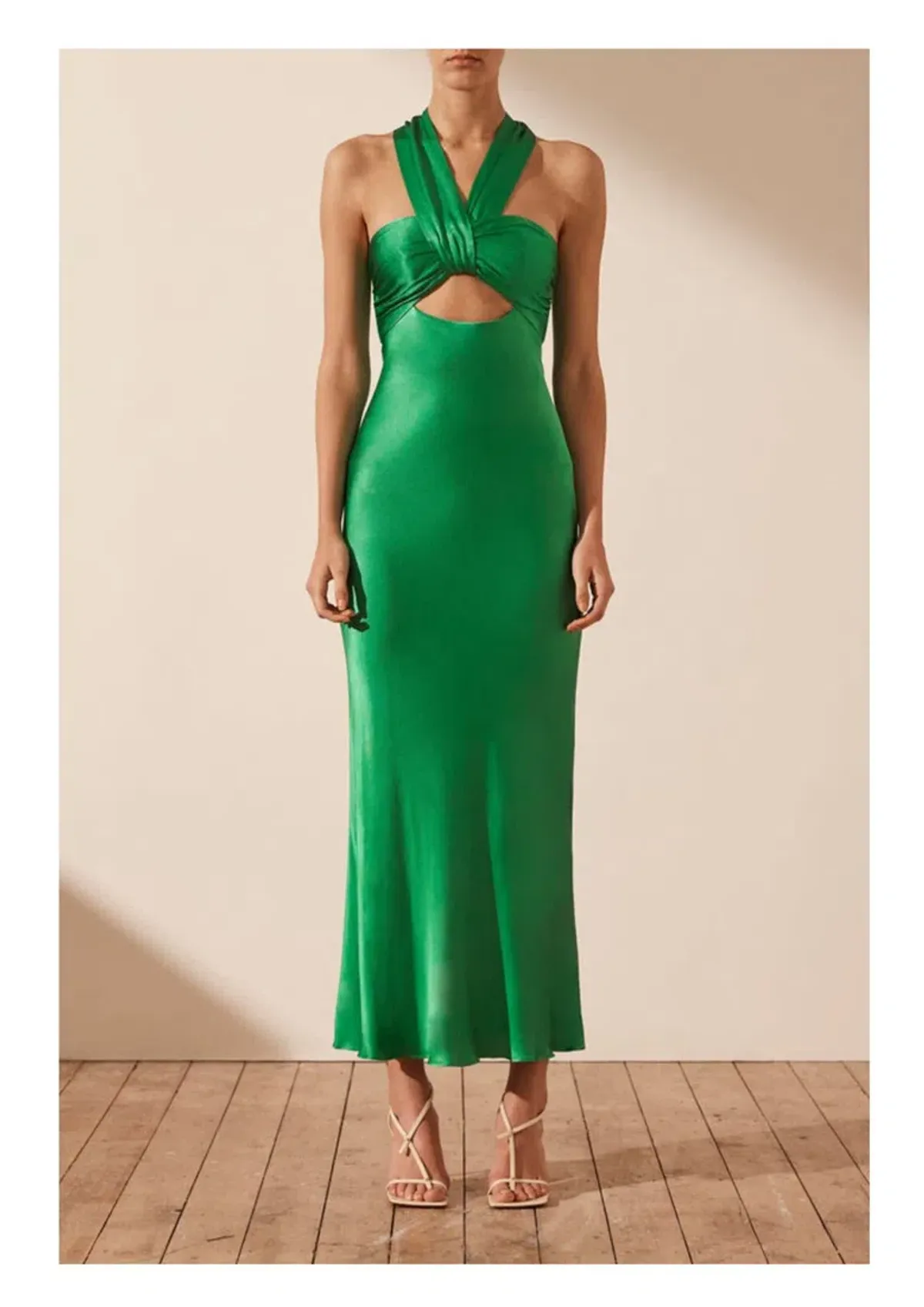 Shona Joy Lana Ruched Halter Midi Dress Tree Green Size AU 8 - Image 1