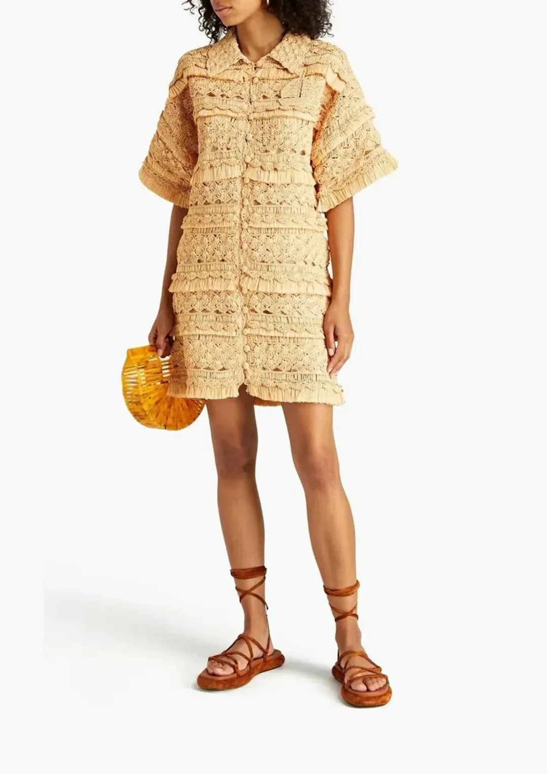 Zimmermann Postcard Crochet Mini Dress Straw Size 2 / AU 12 for rent on The Volte - main image