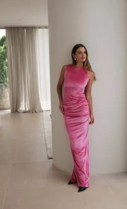 With Harper Lu Ruched Velour Maxi Dress Fuchsia Size M / AU 10 for rent on The Volte - image 4