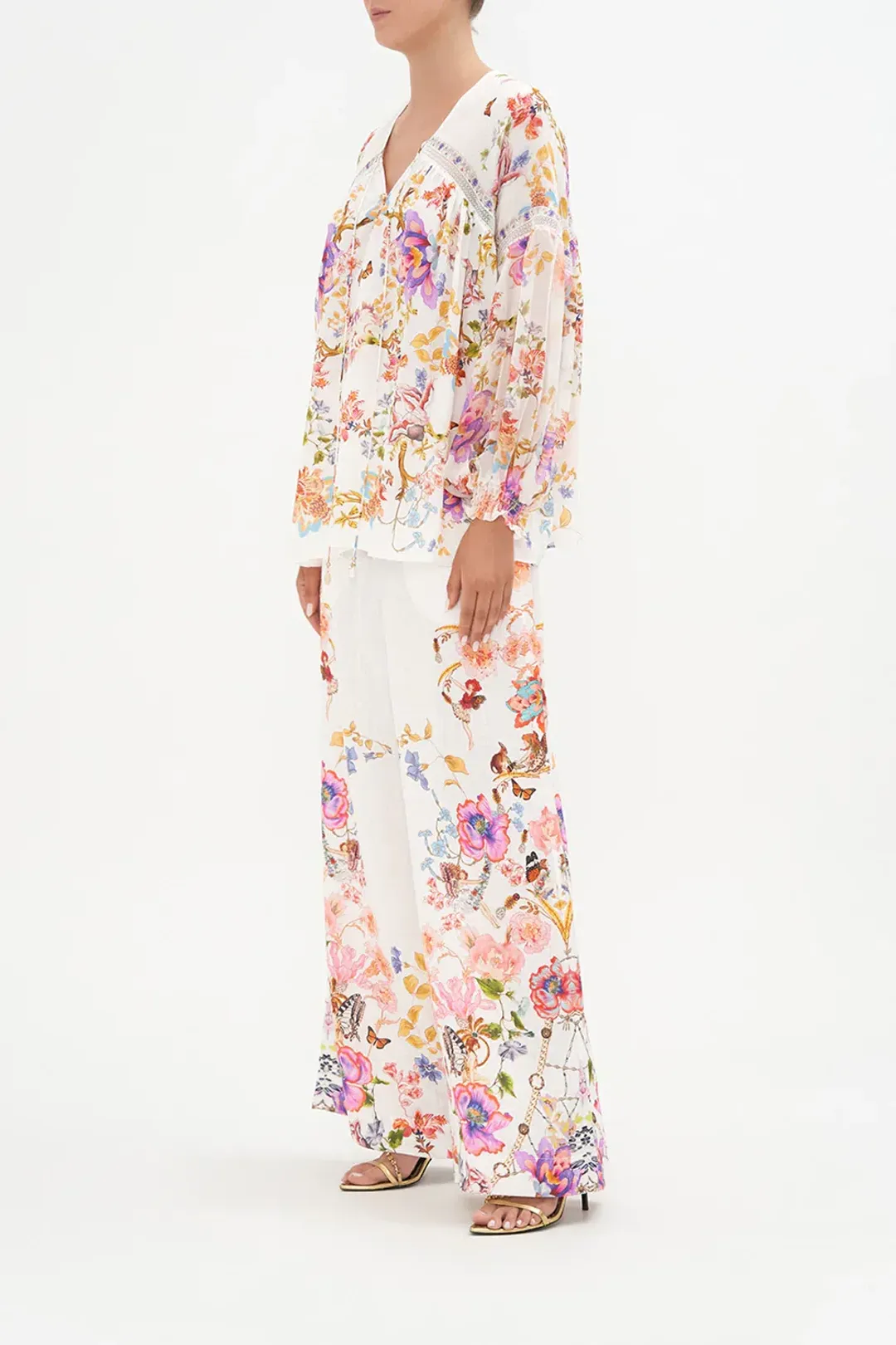 Camilla Spider Girl Blouson Blouse With Neck Tie Floral One Size for rent on The Volte - main image