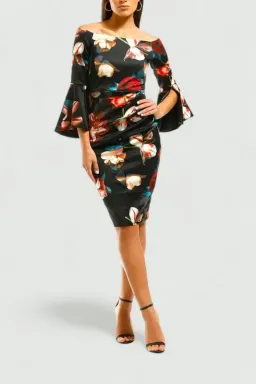 Montique Petra Printed Scuba Dress in Black Floral Size 18 for rent on The Volte - image 1