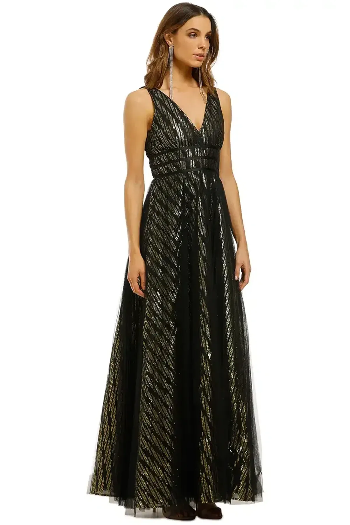 Montique Mirabella Lurex Gown in Black and Gold Size 16 - Image 2