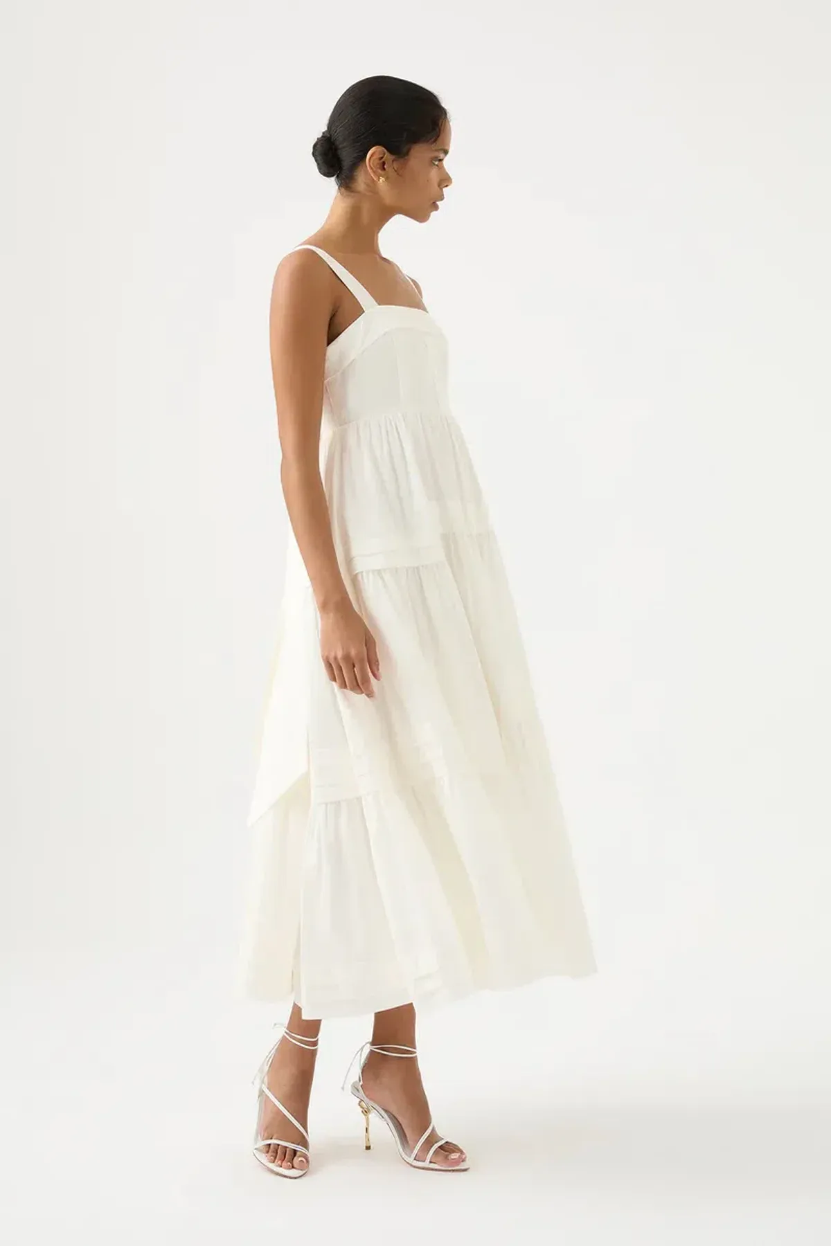 Aje Sophie Tiered Midi Dress in Ivory Size 8 - Image 2