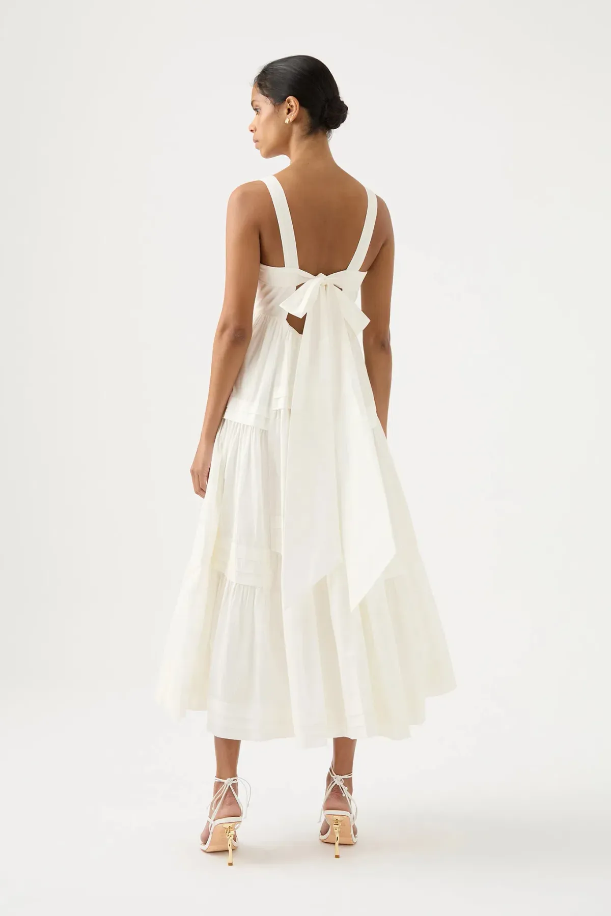 Aje Sophie Tiered Midi Dress in Ivory Size 8 - Image 3