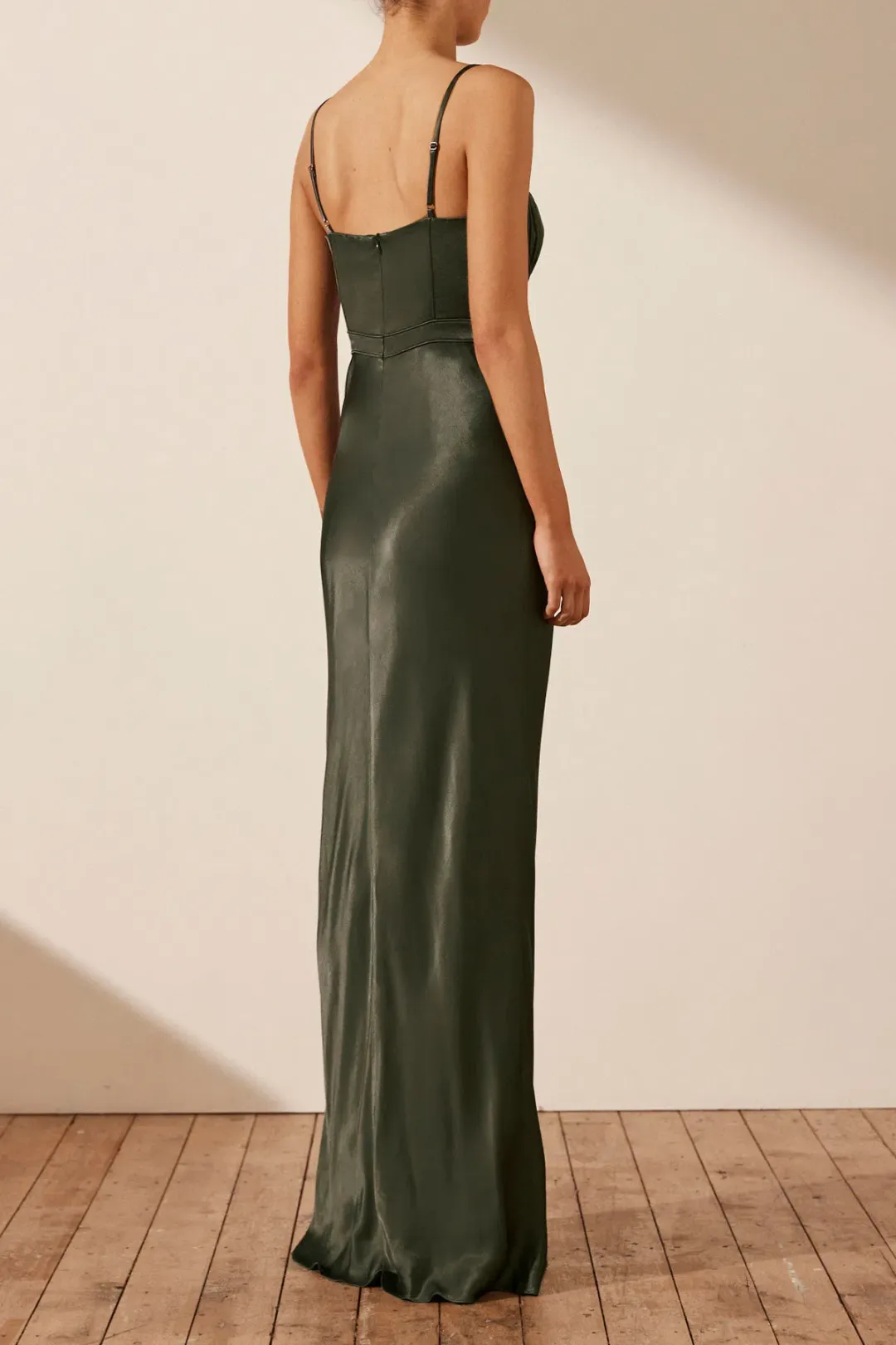 Shona Joy La Lune Corded Ruched Maxi Dress in Forest Green Size 8 for rent on The Volte - main image