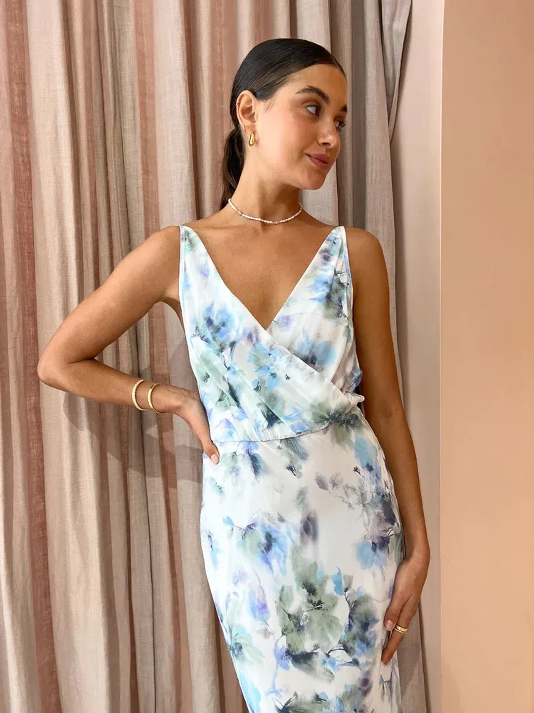 Bec & Bridge Corrine V Maxi Dress in Watercolour Floral Size 10 for rent on The Volte - main image