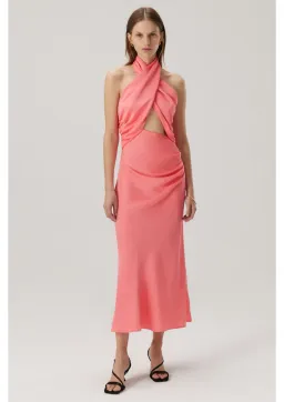 MISHA Linnea Satin Midi Dress Watermelon Pink Size 8/S for rent on The Volte - image 1