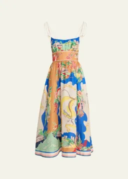 Zimmmermann Alight Picnic Linen Midi Dress Blue Multi Size 1 / AU 10 for rent on The Volte - image 3