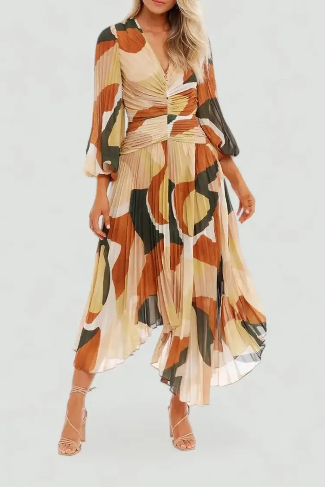 Ministry of Style Retro Resort Pleated Midi Dress Multi Size 14 for rent on The Volte - main image