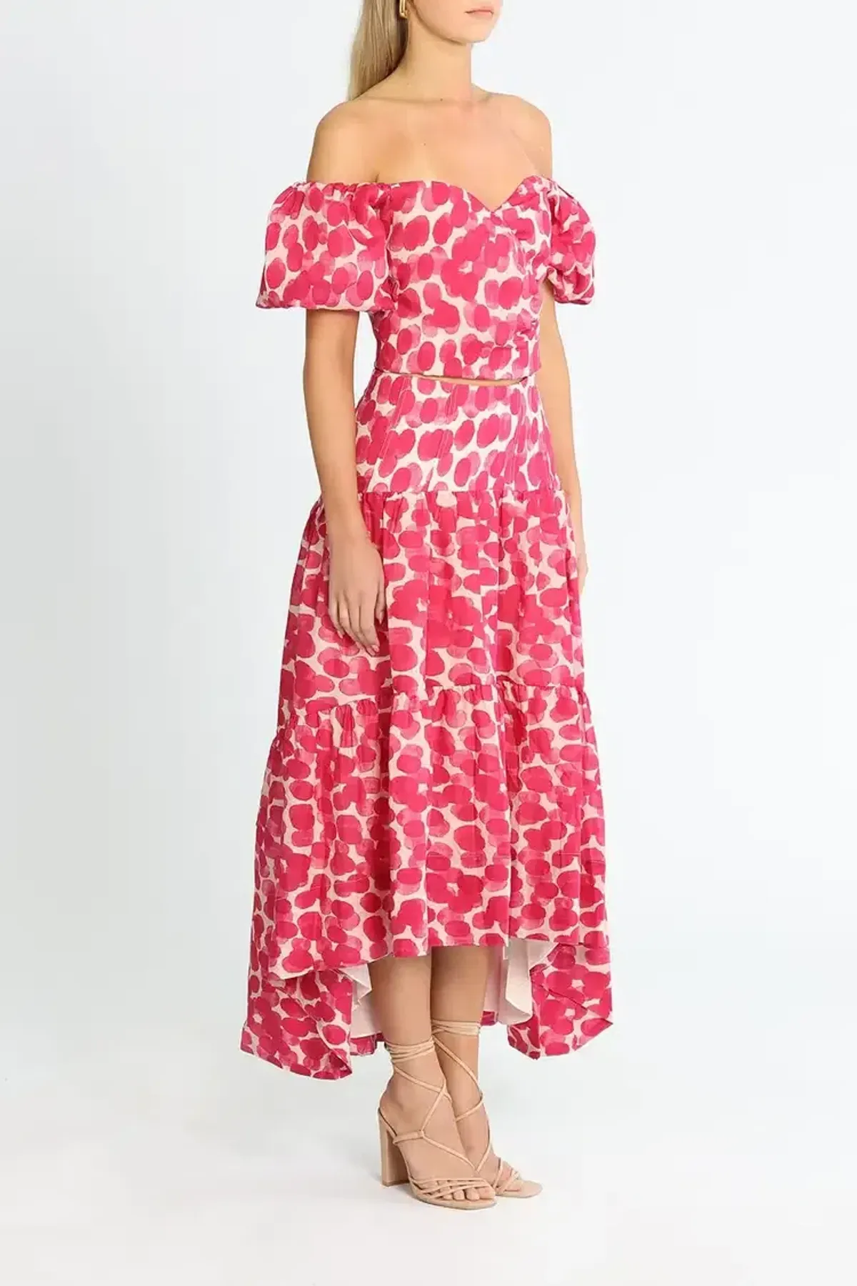 Ministry of Style Mottled Blossoms Top and Skirt Set Pink Print Size 10 - Image 2