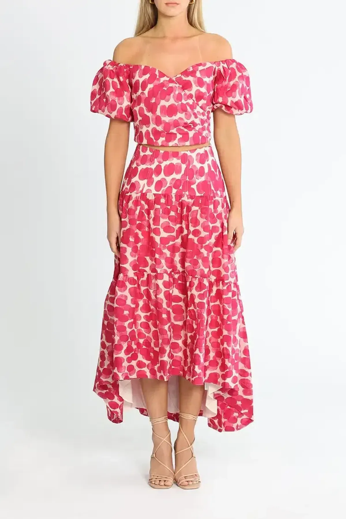 Ministry of Style Mottled Blossoms Top and Skirt Set Pink Print Size 14 - Image 1