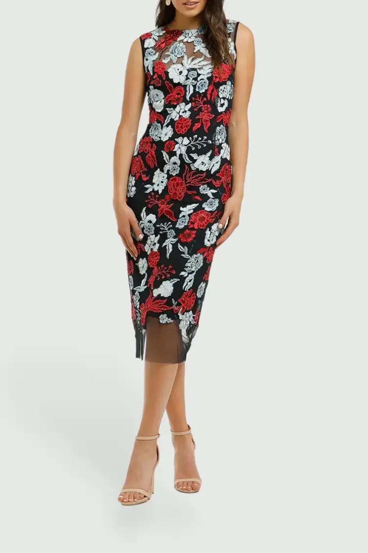 Moss and Spy Primrose Shift Dress in Navy and Red Size 10 - Image 2