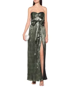 Jonathan Simkhai Metallic Plisse Strapless Gown Green Size 8 for rent on The Volte - image 1