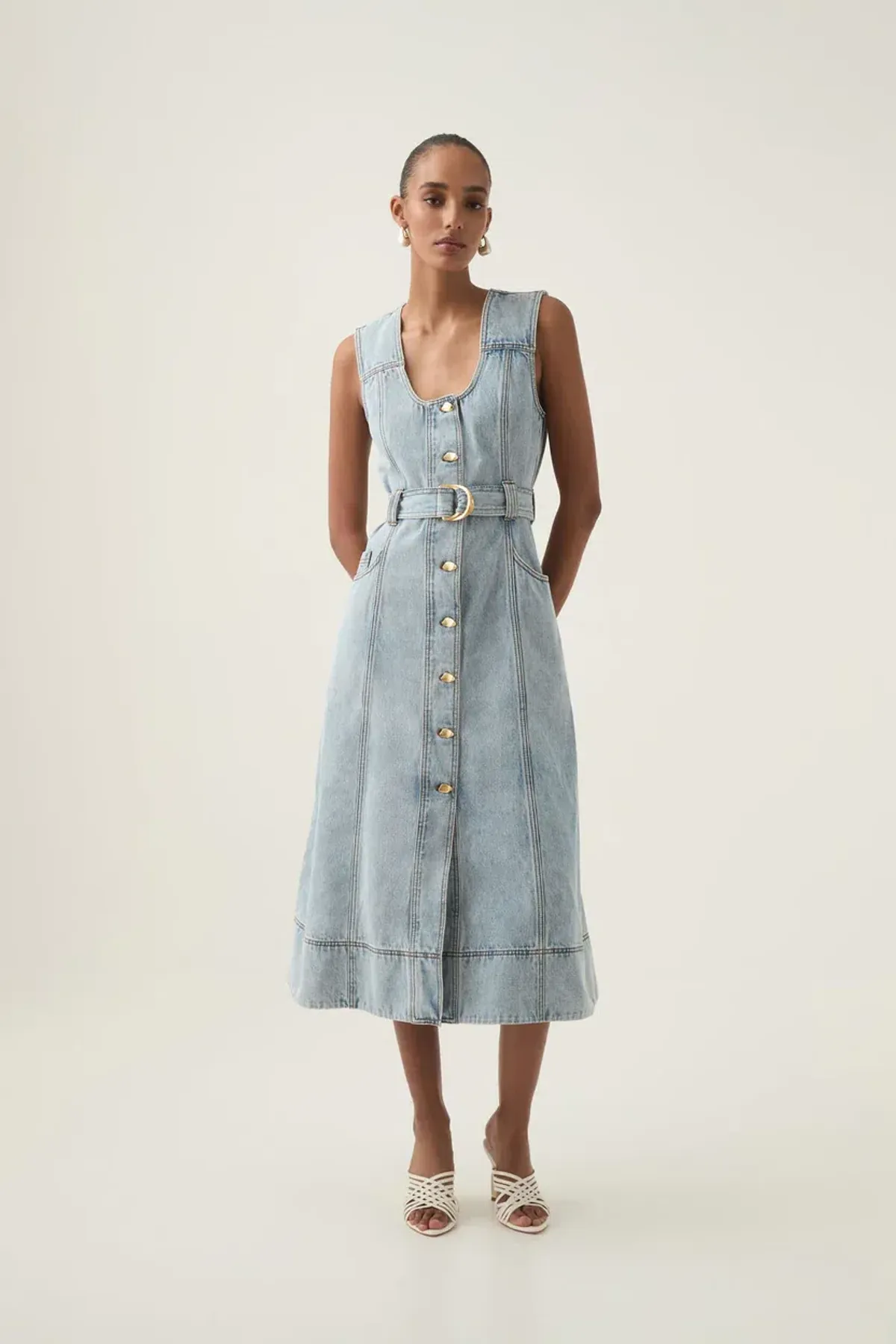 Aje Aura Denim Midi Dress Size 8 - Image 1