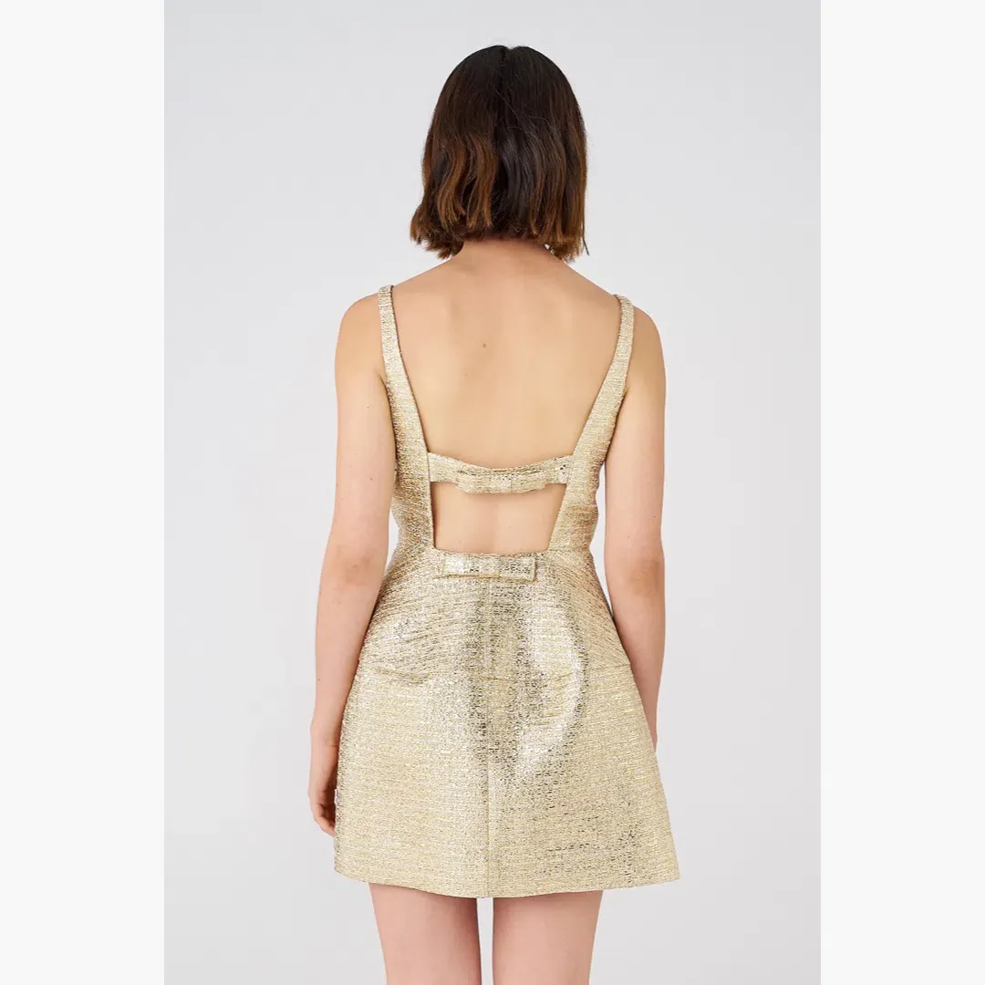 Oroton Metallic Mini Dress Gold Size 10 for rent on The Volte - main image
