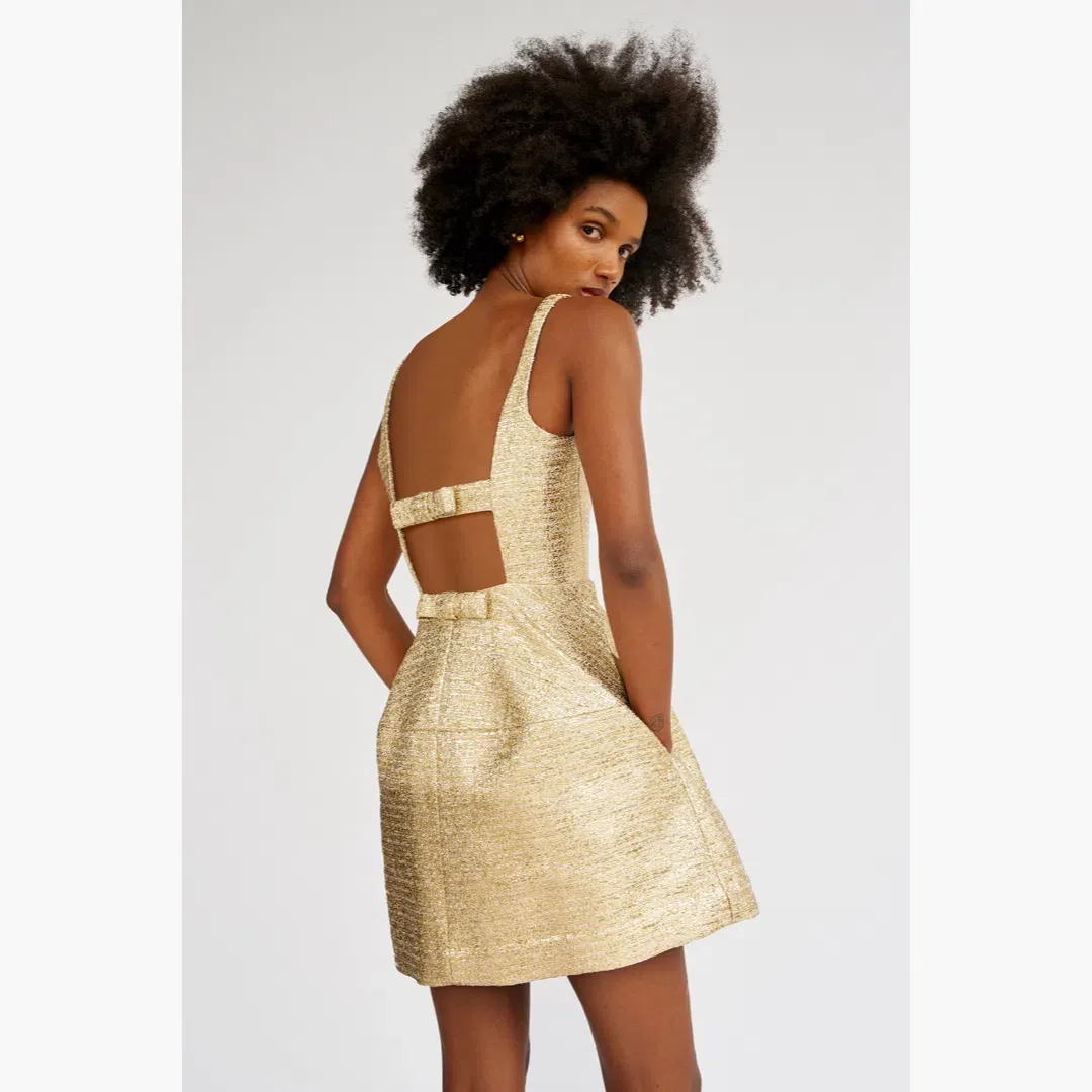 Oroton Metallic Mini Dress Gold Size 10 for rent on The Volte - main image