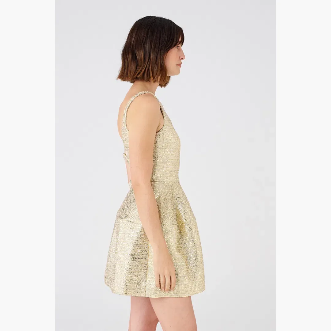 Oroton Metallic Mini Dress Gold Size 10 for rent on The Volte - main image