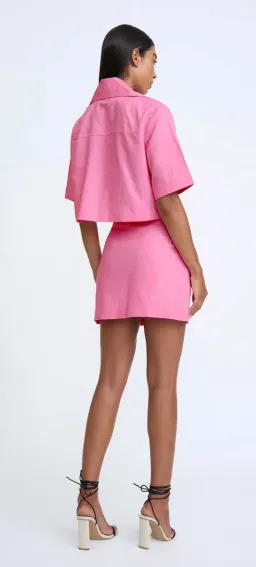 By Johnny Pink Salt Pocket Crop Shirt & Mini Skirt Set in Pink Salt Size 10 for rent on The Volte - image 2