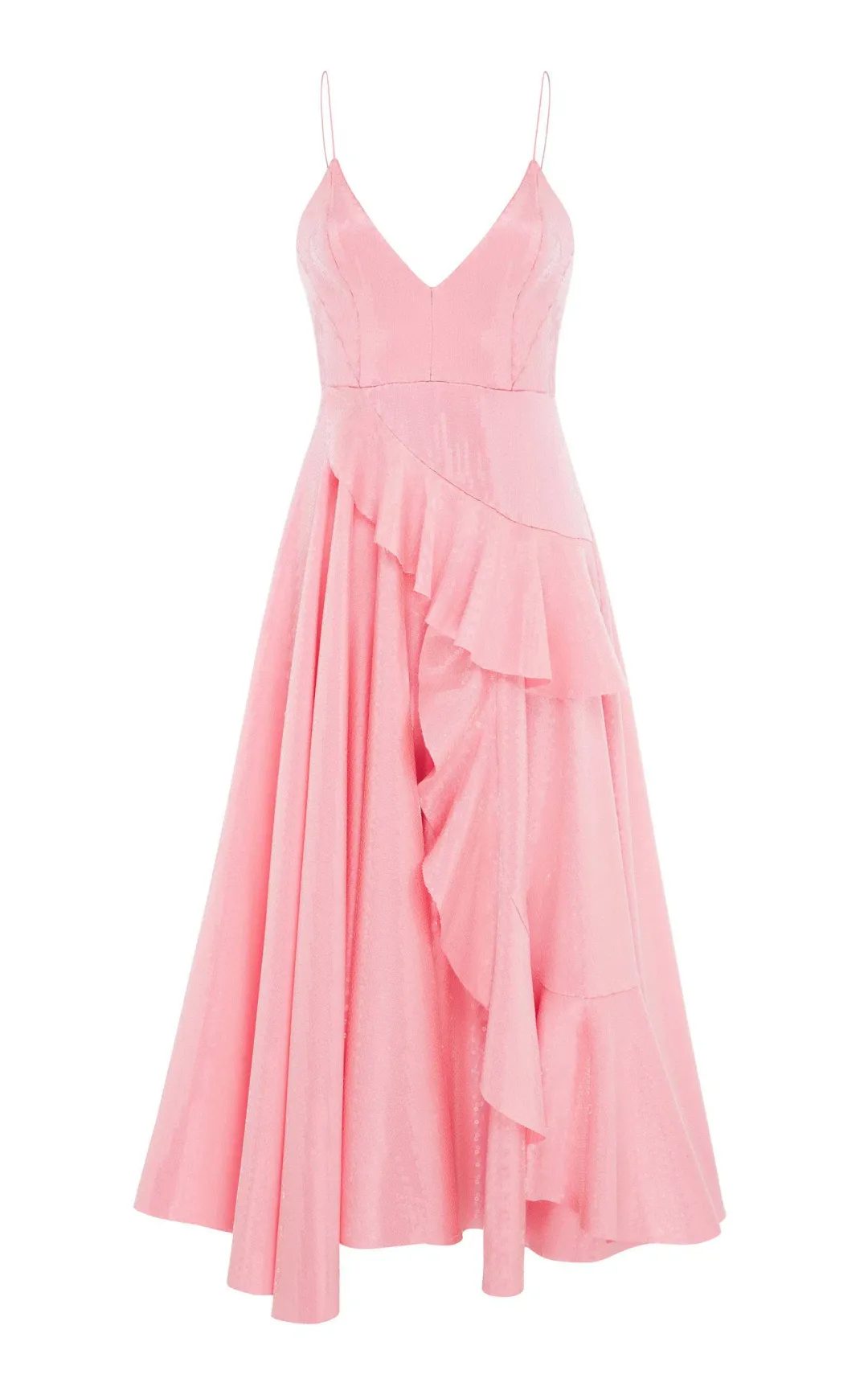 Alex Perry Paxton Ruffle Midi Dress Pink Sequin Size 8 for rent on The Volte - main image