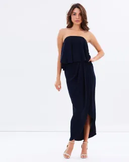 Shona Joy Strapless Frill Drape Maxi Dress Navy Size 12 for rent on The Volte - image 1
