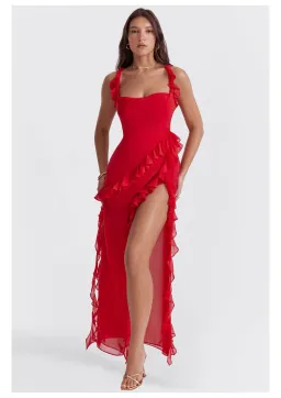 House of CB Ariela Ruffle Maxi Dress Cherry Red Size S / AU 8 for rent on The Volte - image 1