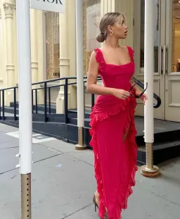 House of CB Ariela Ruffle Maxi Dress Cherry Red Size S / AU 8 for rent on The Volte - image 3
