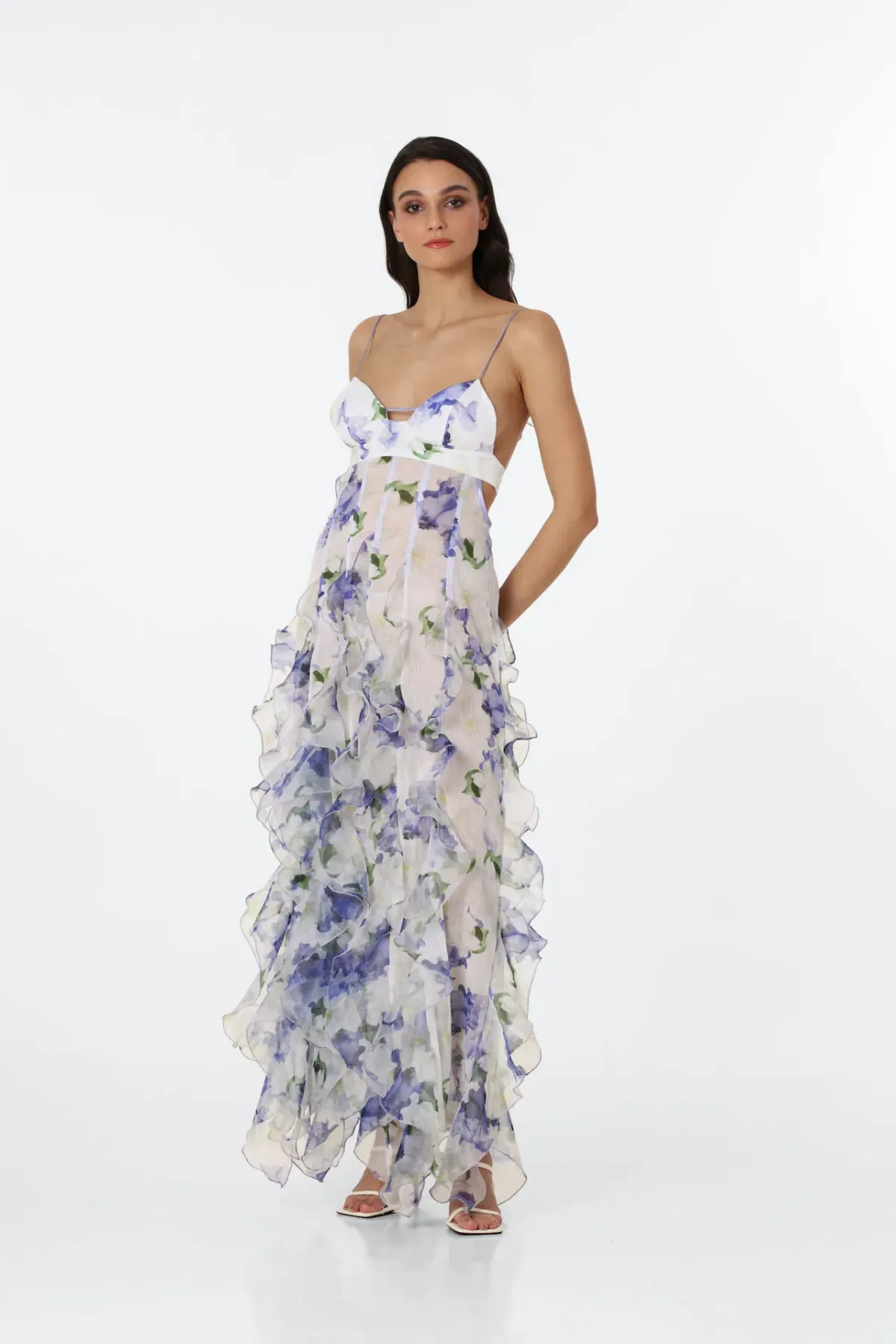 Menti Iris Flower Maxi Dress Blue Roses Size M / AU 10 - Image 1