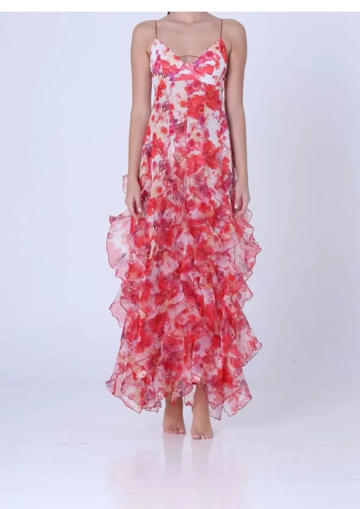 Menti Iris Flower Maxi Dress Red Size S / AU 8 - Image 1
