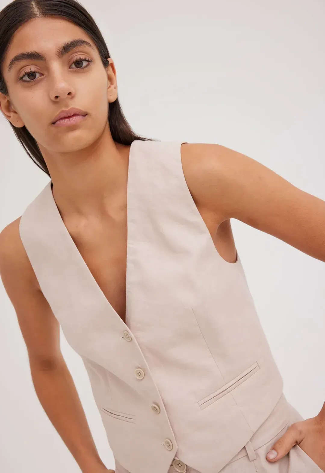 Jac + Jack Seed Linen Waistcoat Vest Stone Neutral Size 8 for rent on The Volte - main image