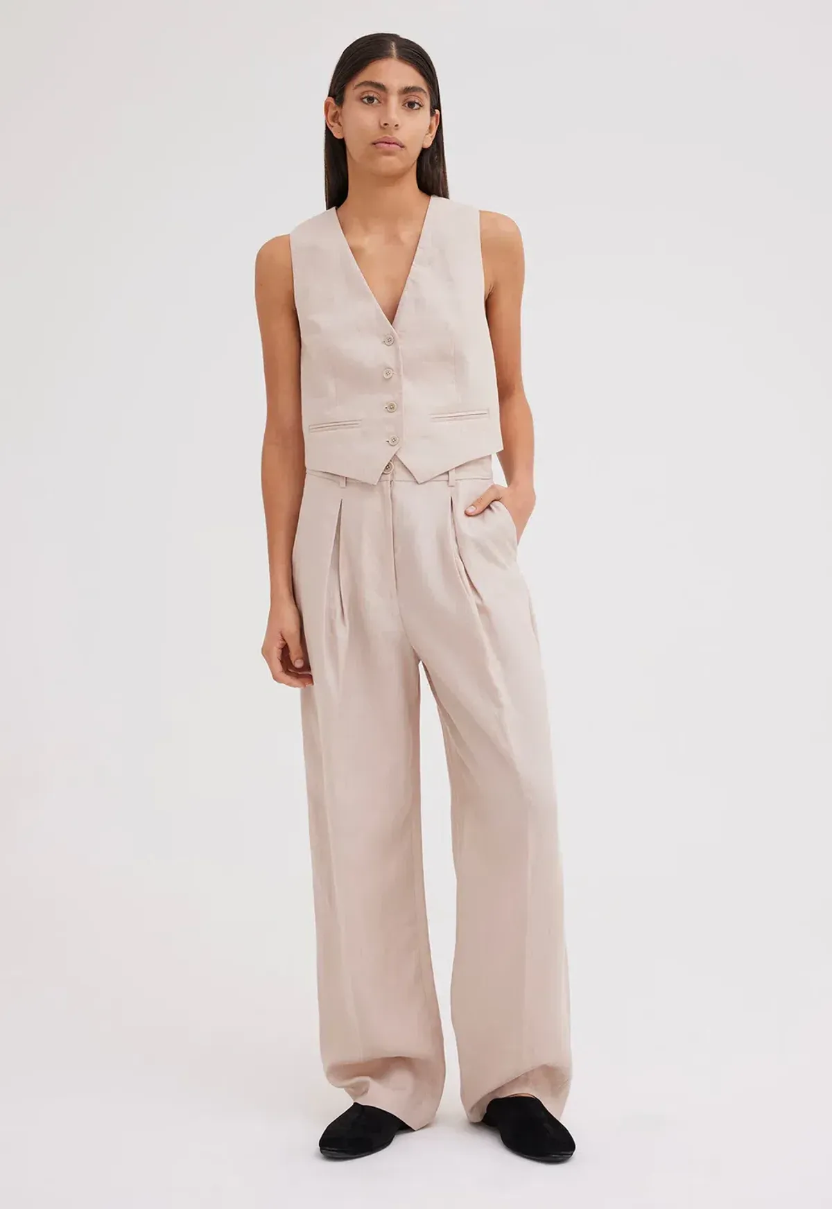Jac + Jack Seed Linen Waistcoat Vest Stone Neutral Size 8 for rent on The Volte - main image