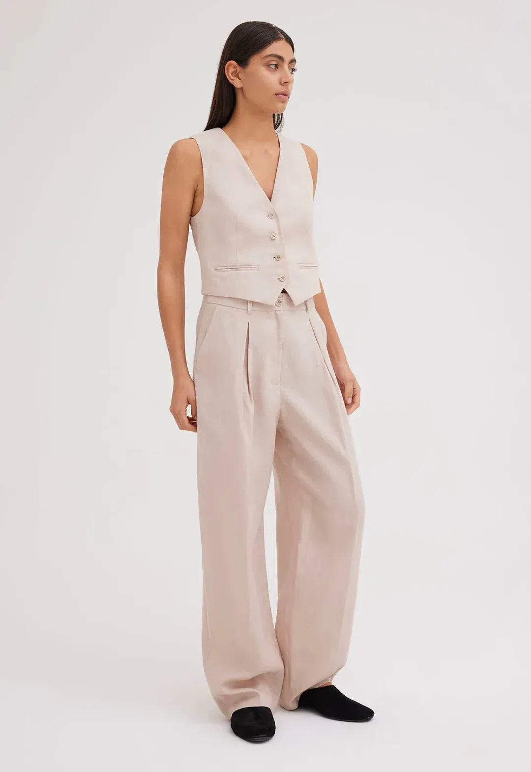 Jac + Jack Seed Linen Waistcoat Vest Stone Neutral Size 8 for rent on The Volte - main image