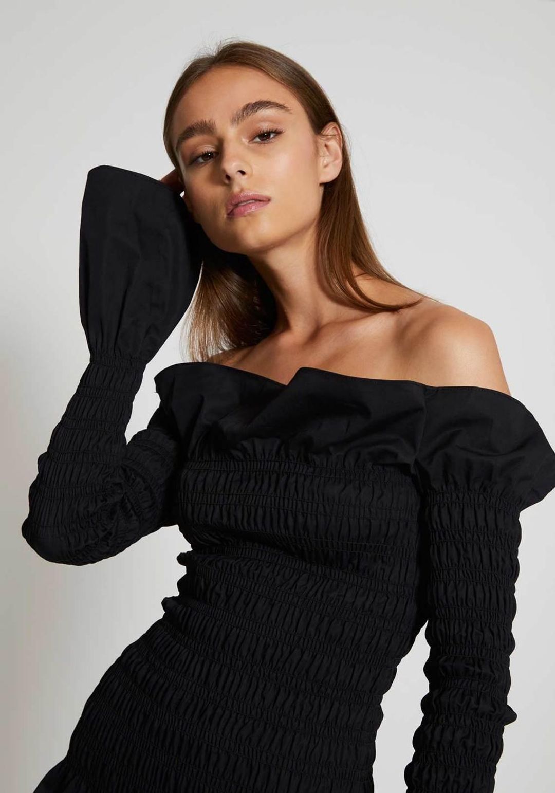 Dion Lee Shirred Mini Dress Black Size 8 for rent on The Volte - main image