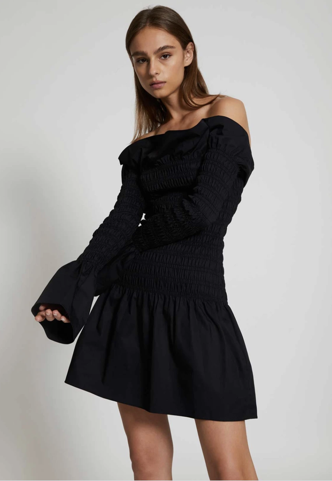 Dion Lee Shirred Mini Dress Black Size 8 for rent on The Volte - main image