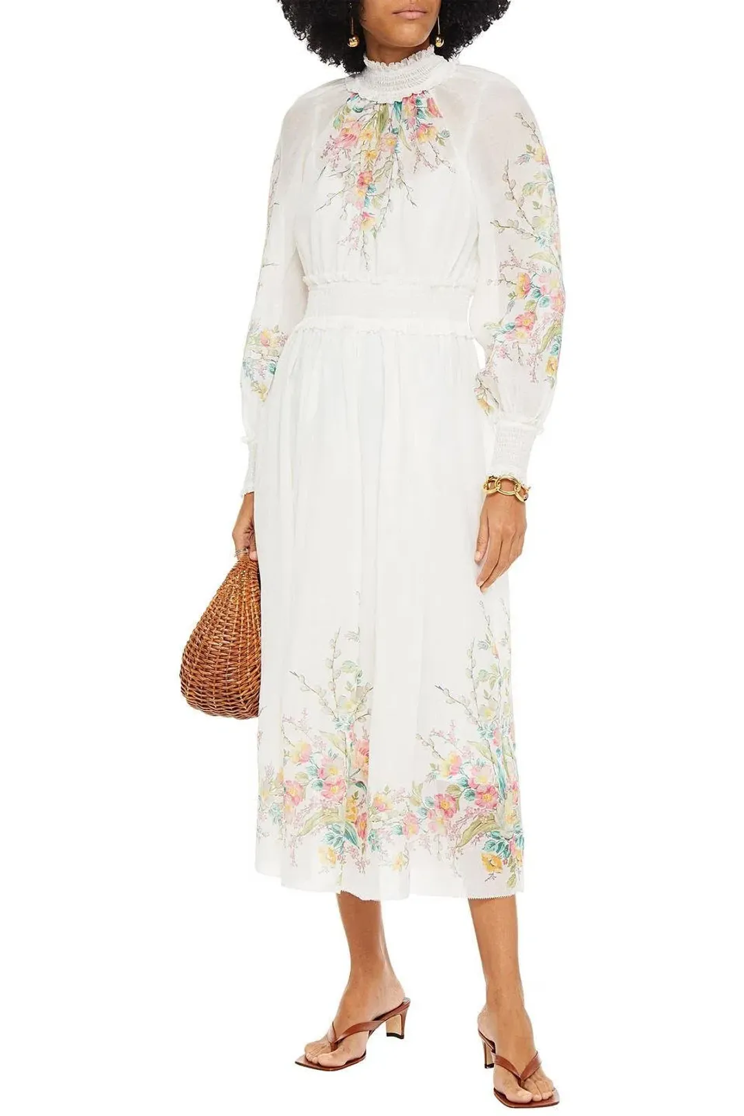 Zimmermann Zinnia Shirred Waist Long Dress Floral Size 1/Au 10 for rent on The Volte - main image