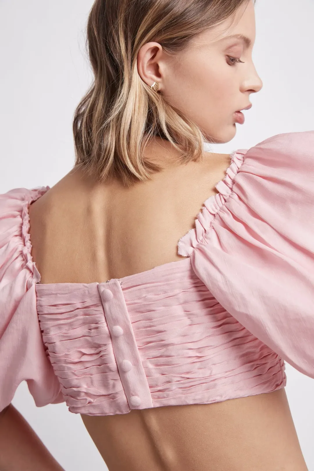 Aje Myriad Puff Sleeve Cropped Top Roze Pink Size 4 for rent on The Volte - main image