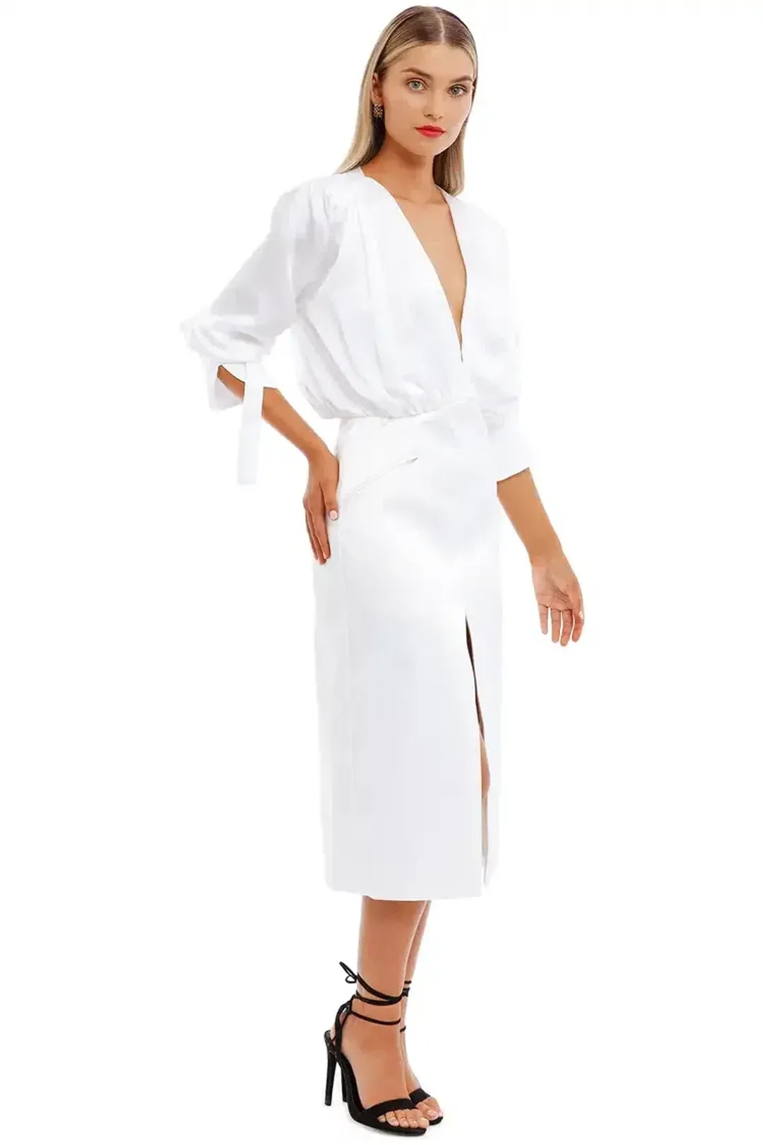 Nicola Finetti Arida Low Plunge Dress White Size 8 for rent on The Volte - main image