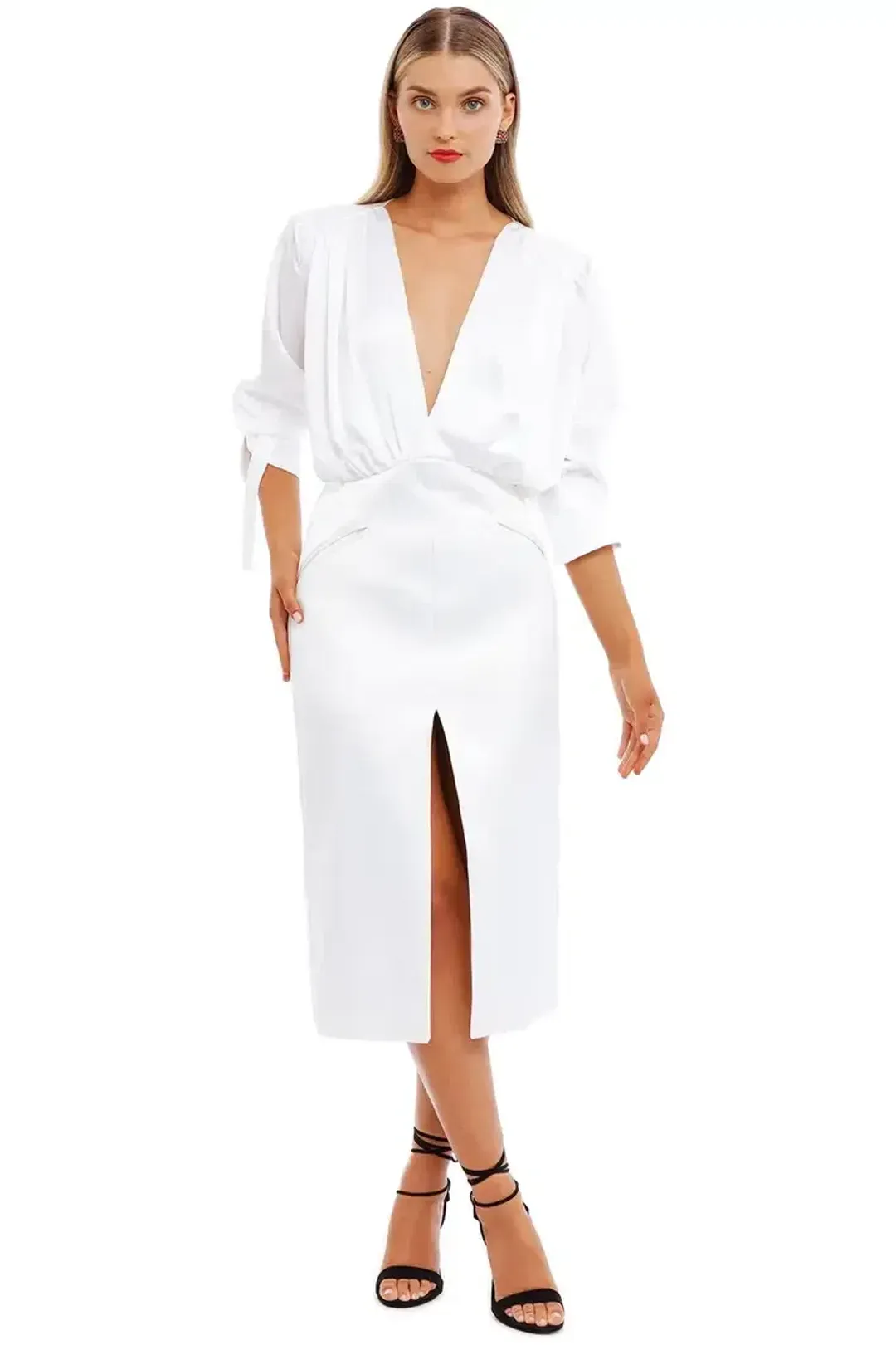 Nicola Finetti Arida Low Plunge Dress White Size 8 for rent on The Volte - main image